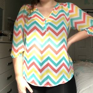 Chevron Multicolor Sheer Blouse